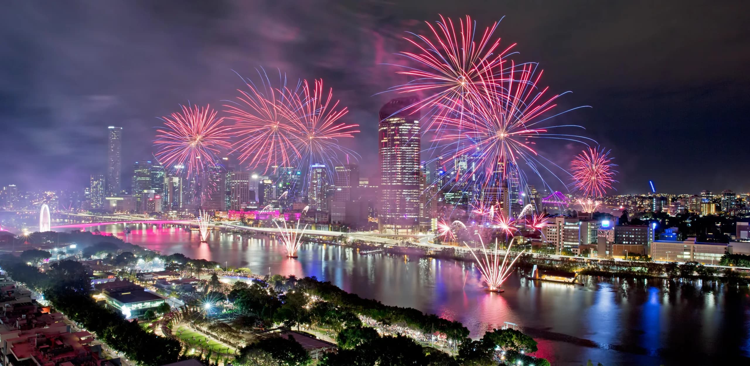Fireworks over the river on New Year's Eve